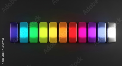 Colorful Glossy Bars on Dark Background with Neon Lighting,