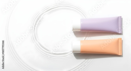 Cosmetic Tubes on White Background – Minimal Skincare Product Mockup with Ripple Texture

