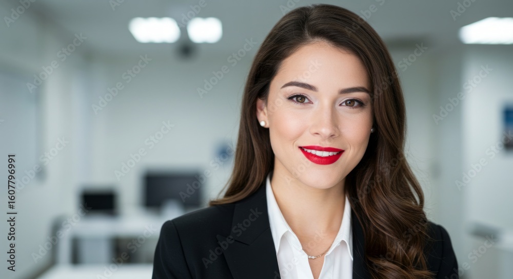 Naklejka premium Portrait of a Confident Young Businesswoman with Red Lips, Professional Headshot for Corporate Website or Social Media