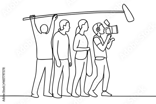 Continuous Line Art Illustration of the Film Making Process and Media Production

