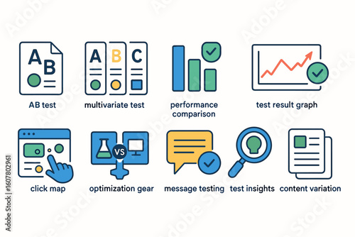 Colorful Icons for Testing and Optimization: AB Test, Multivariate Test, Performance Comparison