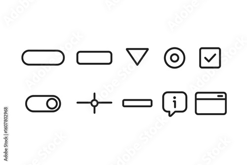 Minimalist Line Icons Set: Buttons, Checkboxes, Toggles, and Information Symbols