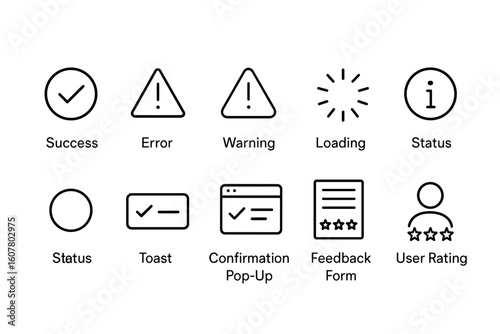 Minimalist Icon Set for Success, Error, Warning, Feedback, and User Ratings