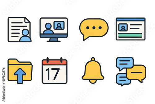 Flat-style Icon Set for Communication, Profile, and Interface Features