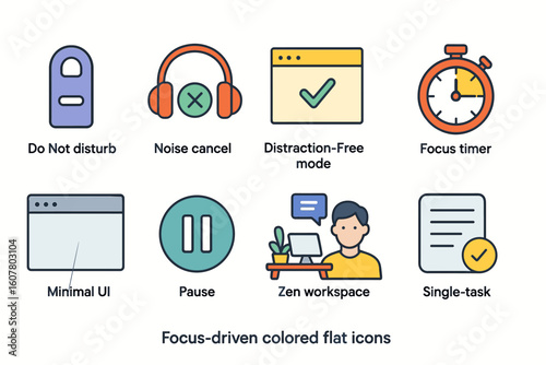 Focus-driven Colored Flat Icons for Enhancing Concentration and Reducing Distractions