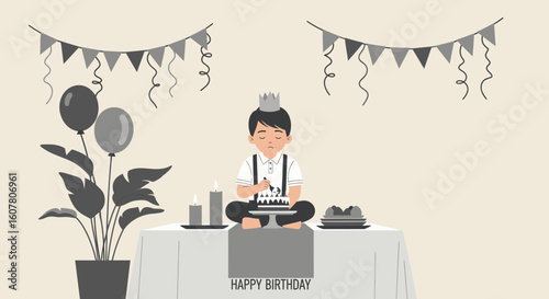 Melancholy Celebration A Boy At His Birthday Party Looking Sad Monochrome
