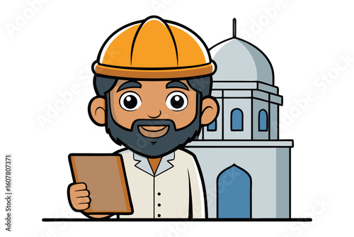 Cartoon blacksmith working with hot metal on anvil