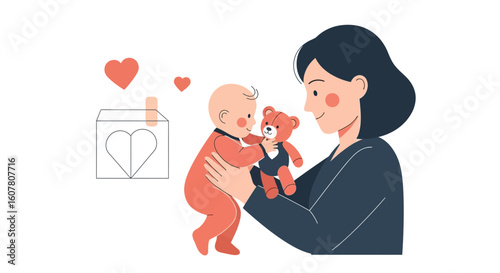 Motherhood Bond Tender Moment of Affection Between Mother and Child Holding Toy