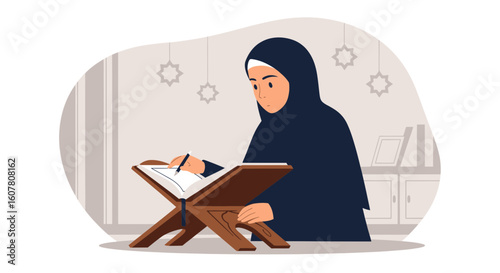 Muslim Woman Reading Quran In Ramadan Spiritual Reflection Moment