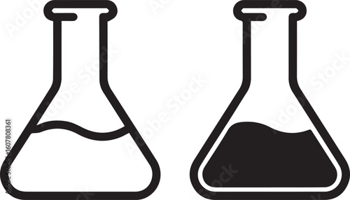 educational science vector image of conical and round flasks filled with liquid & solid particles, ai, eps, jpeg, png