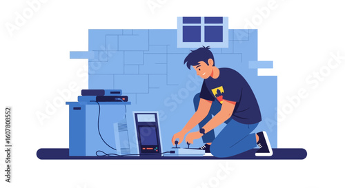 Nostalgic Evening A Young Man Plays Retro Video Games At Home