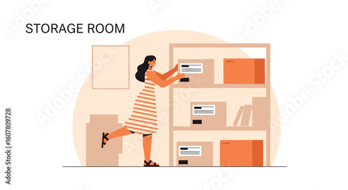 Organizing Personal Belongings And Storing Unnecessary Items In Boxes On Shelves