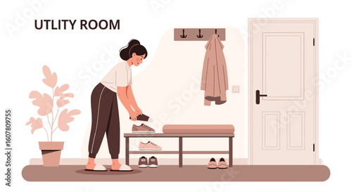 Organizing Shoes In A Stylish Hallway At Home Or In Apartment Lifestyle