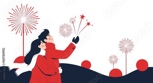 Passionate Couple Watching Sparklers Displaying Warmth and Happiness Celebration