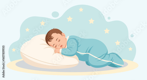 Peaceful Baby Sleeping In Pajamas Dream Illustration For Childhood Themes
