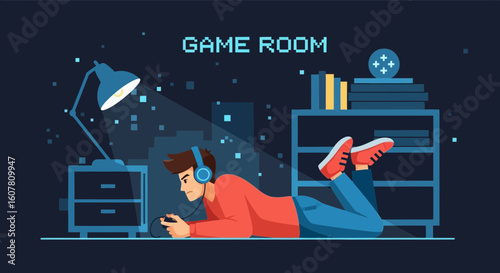 Relaxed Gaming Experience Man Enjoying Video Games At Home Illustration