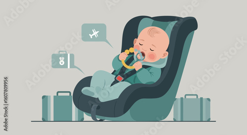 Peaceful Journey Little Traveler Sleeping Comfortably In Car Seat After Flight