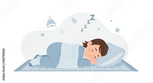 Peaceful Slumber A Child's Dream In Dreamland Under Starry Sky Illustration