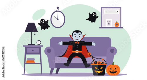 Whimsical Dracula Celebration An Illustrated Scene Of Halloween Time Fun