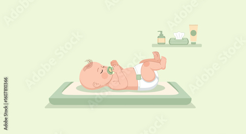Peaceful Slumber Cartoon A Baby Boy Lying On Changing Table