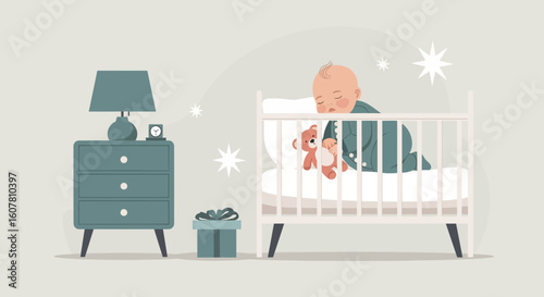 Peaceful Slumber Newborn: Nighttime Still Life Depicting Serenity in Baby Room