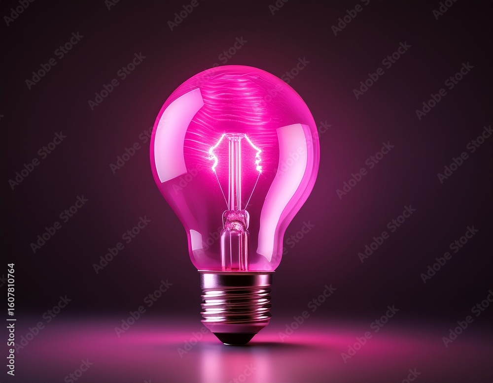 Fototapeta premium a vibrant pink light bulb glowing against a dark background symbolizing creativity and innovation in modern design