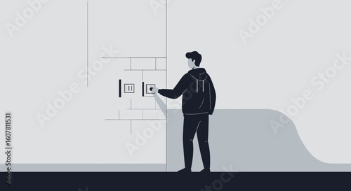 Person Switching Energy Outlet Plate For Efficient Power Usage Illustration
