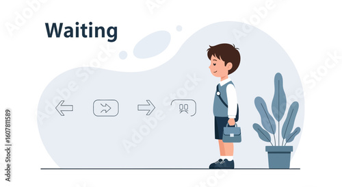 Schoolboy's Anticipation: Awaiting the Train on the Platform An Illustration