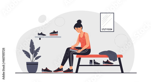 Woman Cleans Sneakers After Training Session At Home Before Placing Them On Shelf