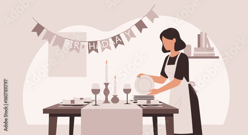 Preparation For Birthday Dinner Party At Home Featuring Elegant Table Setting