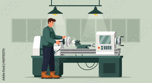 Skilled Craftsman Operates a Lathe Machine for Precision Metalworking Projects