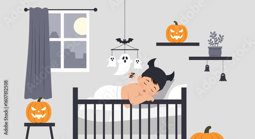 Sleeping Through Spooky Night Adorable Infant Dreamland In Halloween Decor
