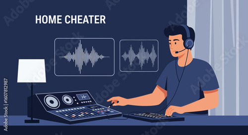 Professional Audio Engineer Working On Podcast Editing At Home Studio
