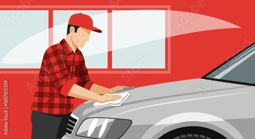 Professional Detailer Gently Wipes and Polishes Modern Car Bodywork
