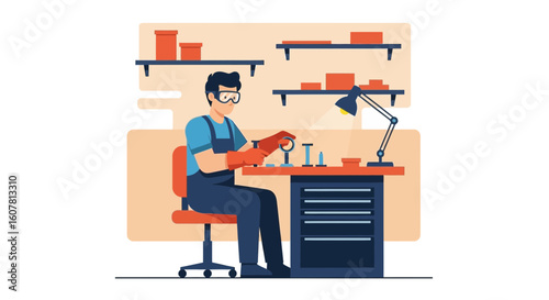 Professional Craftsman Working On His Project With Precision In His Workshop