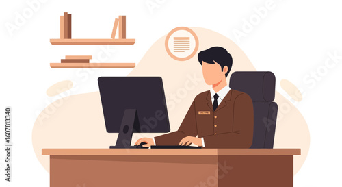 Professional Employee Working Diligently On A Computer In Modern Office