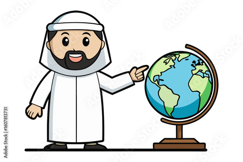 Muslim woman in hijab presents educational content using a projector and whiteboard with visual aids