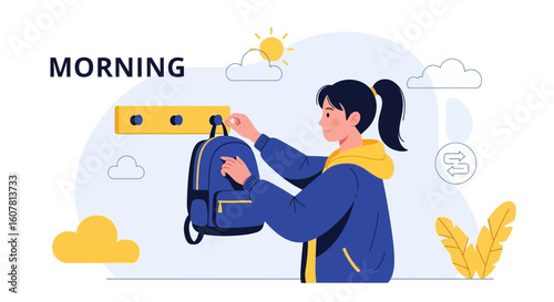 Starting School Day Girl Ready To Go To School In the Morning