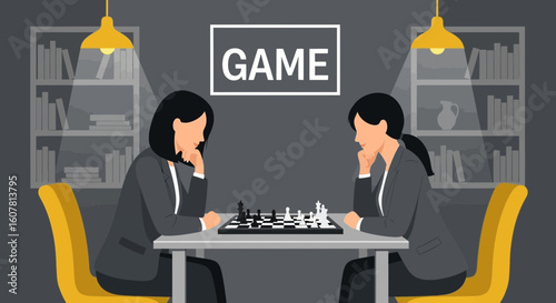 Strategic Minds Two Businesswomen Engage in a Game Of Chess