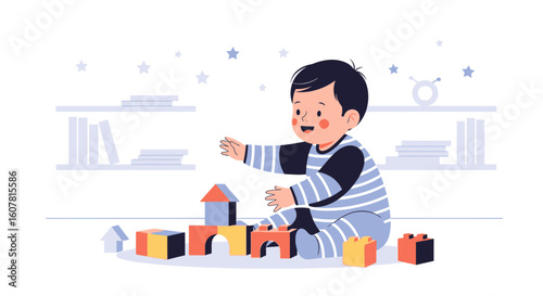 Toddler's Creative Imagination Emerges Through Colorful Block Play At Home