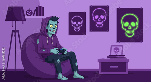 Undead Gamer: A Zombie's Leisurely Evening Of Relaxing Video Game Playing At Home