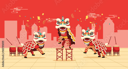 Vibrant Lion Dance Performance Welcoming Prosperity In The New Lunar Year