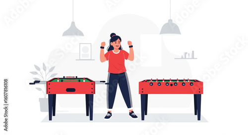 Victorious Foosball Player Celebrates After Winning the Game in the House