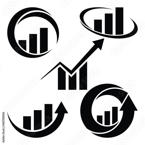 Business Analytics Icon Pack, Bar Graph and Arrow Growth Symbols