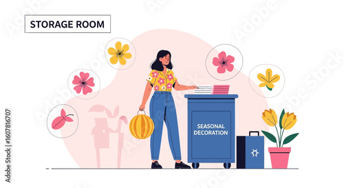 Woman Prepares Seasonal Decor For Celebration Holiday Decoration At Home