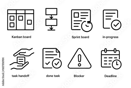 Outline Icons Set of Task Management and Workflow Concepts