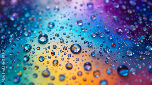 create a colorful abstract background featuring oil droplets on water surface close up