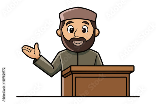 Young muslim man wearing a traditional cap and robe reads the holy quran with devotion and closed eyes