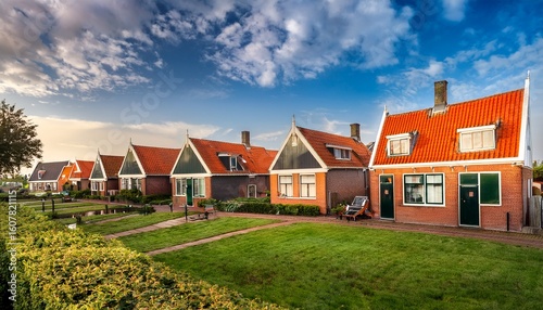 Wallpaper Mural a picturesque view of traditional dutch houses with distinctive architecture showcasing vibrant orange rooftops against a bright but cloudy sky Torontodigital.ca