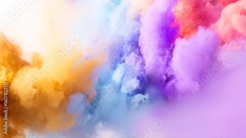 Swirling cloud of colorful powder mid-air, capturing dynamic motion in a festive celebration scene.

